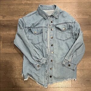 Light Wash Distressed Denim Shacket